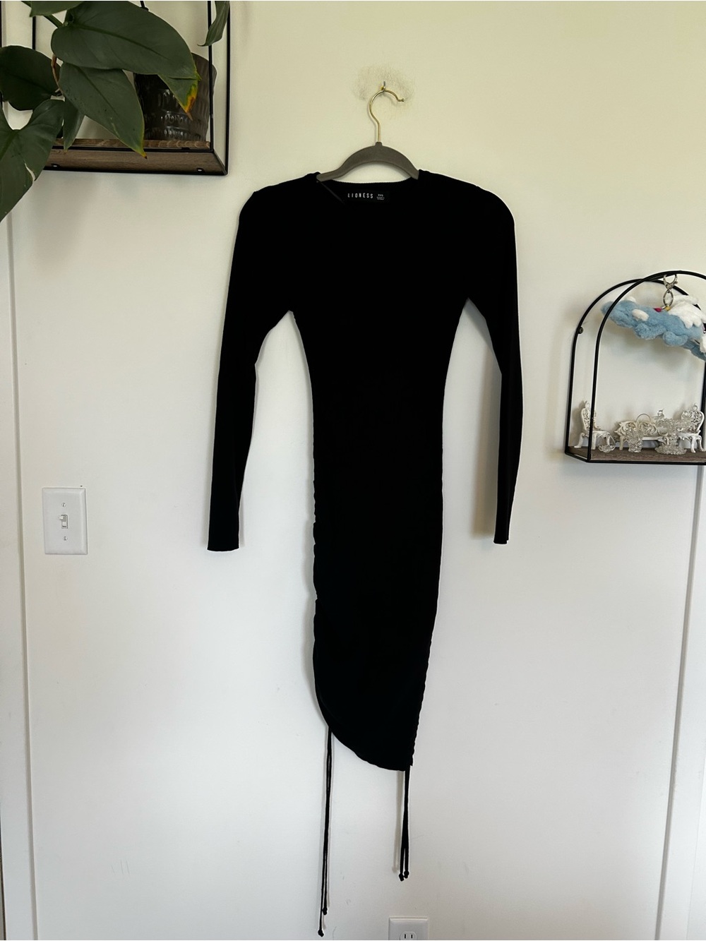 Lioness Black Long Sleeve Ruched Side Mid Length Dress Size XXS